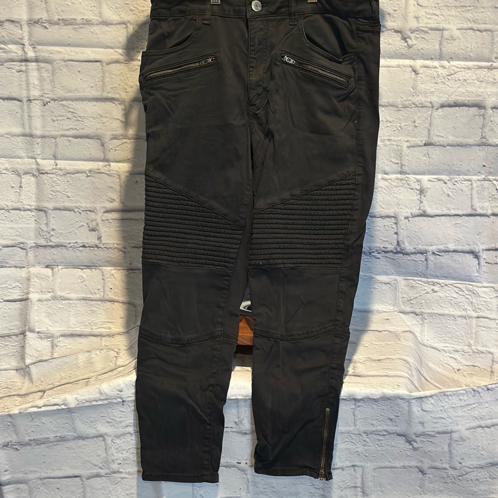 Black Biker Style Pants with Zipper Details